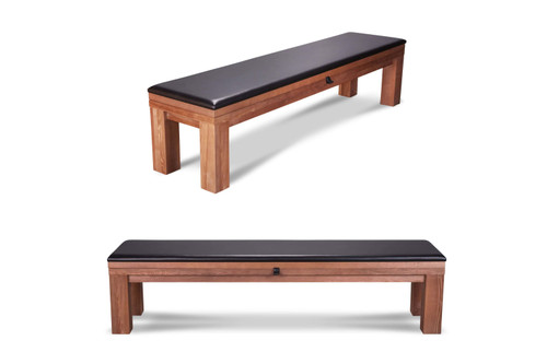 Product shot of the Alta Storage Bench in Honey Ash finish on a clean white background. Crafted from solid ash, this bench features integrated storage and a rich honey-toned finish that pairs seamlessly with the Alta Pool Table in Honey Ash—available exclusively at Sawyer Twain.