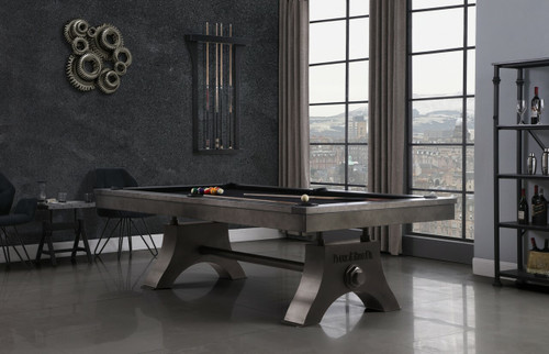 A dynamic view of the 1" certified slate surface on the Jaxx Steel Slate Pool Table, ensuring a flawless, level playfield for professional gameplay. The premium slate guarantees precise ball movement and a high-quality billiards experience.
