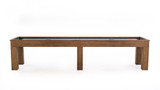 Side view of the Paula Parsons Shuffleboard Table, showcasing its minimalist style, glazed maple finish, and slim, streamlined design.