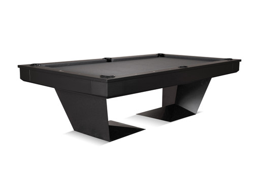 Black-on-black TRON Steel Slate Pool Table by Doc & Holliday, built with powder-coated steel and a professional-grade slate surface for precision gameplay.