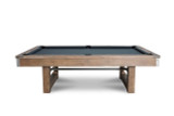 Side view of the Bryant Slate Pool Table by Nixon Billiards in Weathered Natural finish, showcasing the sleek rectangular pedestal legs and smooth slate playing surface.
