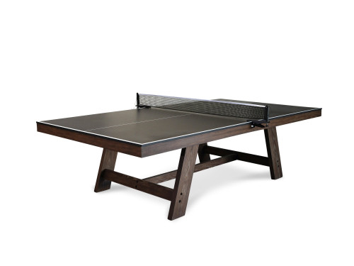 Three-quarter angled view of the Nixon Billiards Hunter Table Tennis Table, showing its clean modern lines and sturdy cross-leg support design.