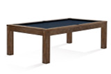 A clean, angled front-facing image of the Brunswick Soho 8' Slate Pool Table on a white background. The nutmeg finish, solid mahogany frame, and Parsons-style silhouette are fully visible, highlighting its modern elegance. This image captures the table’s proportional presence and upscale construction—ideal for customers visualizing a premium centerpiece in their game room.