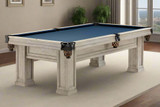 Oakland slate pool table shown in a curated game room setting, emphasizing its warm Rustic Grey finish and heirloom-quality construction