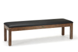 Side view of Brunswick Billiards Centennial Storage Bench with cushioned seat and hardwood frame on white background.