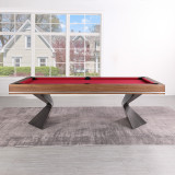 Playcraft Valencia pool table in open-concept living space with optional 4-piece dining top on, blending modern luxury furniture with functional game design