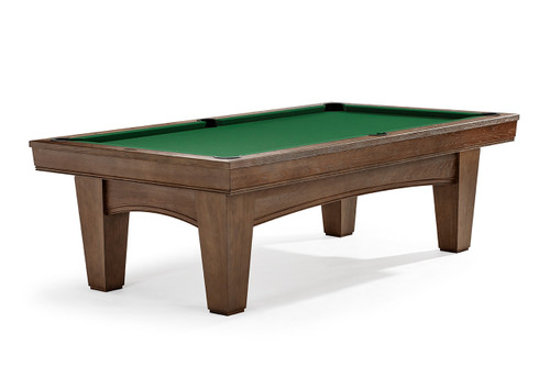 Brunswick Winfield Slate Pool Table in Nutmeg, featuring a mid-century modern design with a rich wood finish and a Brunswick-certified 1-inch slate playfield.