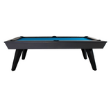 Black powder-coated flared steel base with solid maple wood frame – Bellano Pool Table